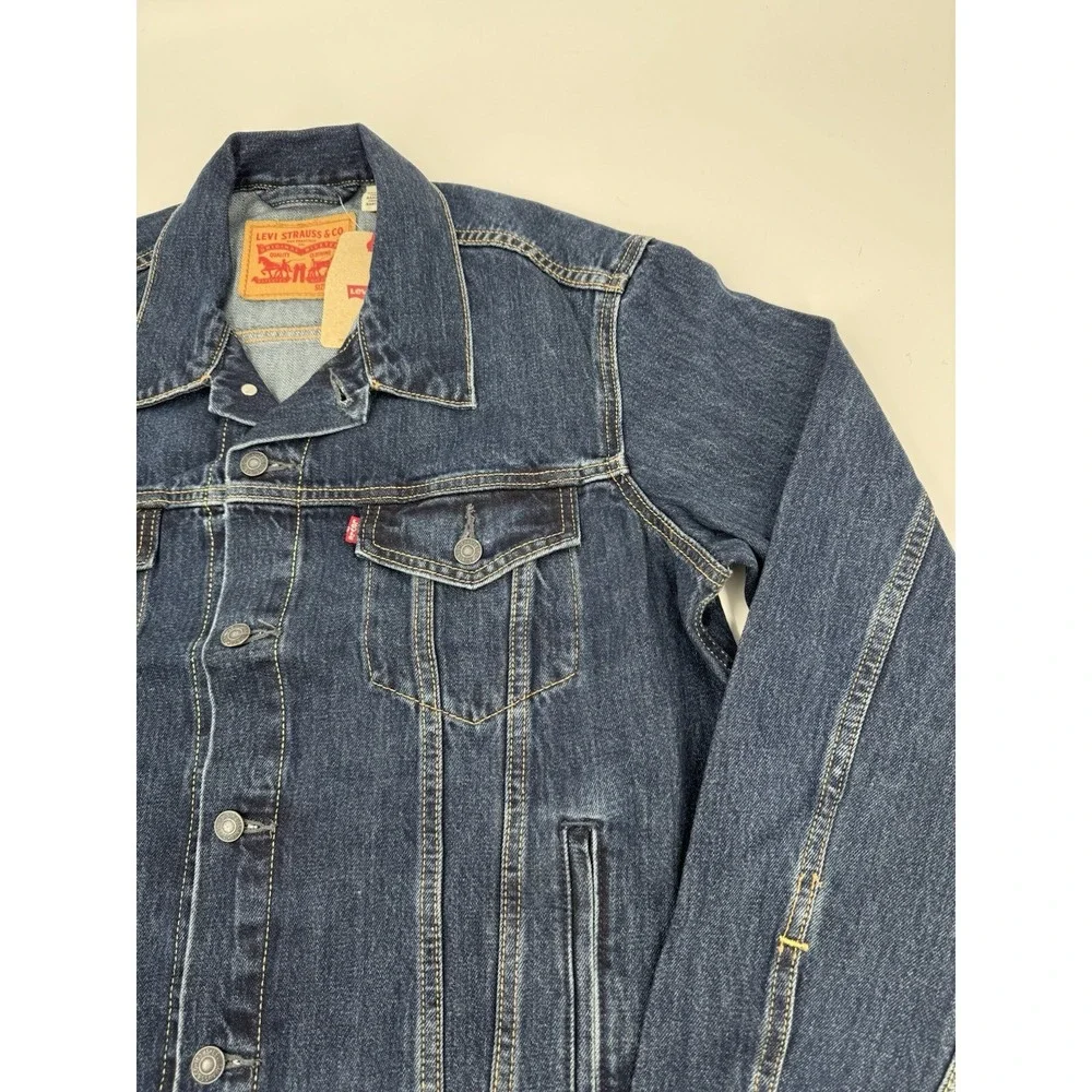 Levi Strauss & Co Mens Dark Wash Denim Trucker Jacket Classic Fit Size Small - Picture 4 of 16